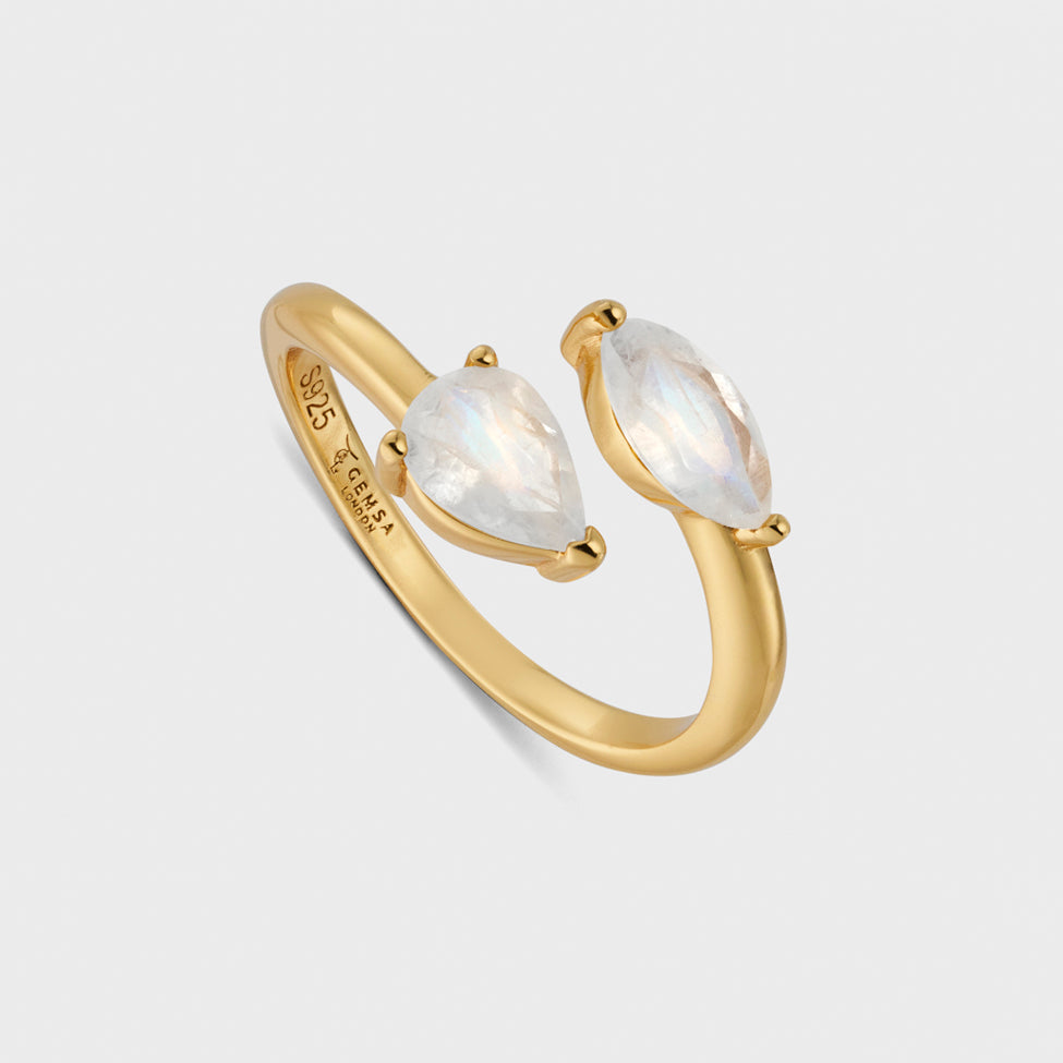 Ayla Natural Double Moonstone Marquise X Pear Adjustable Ring 18K Gold Vermeil