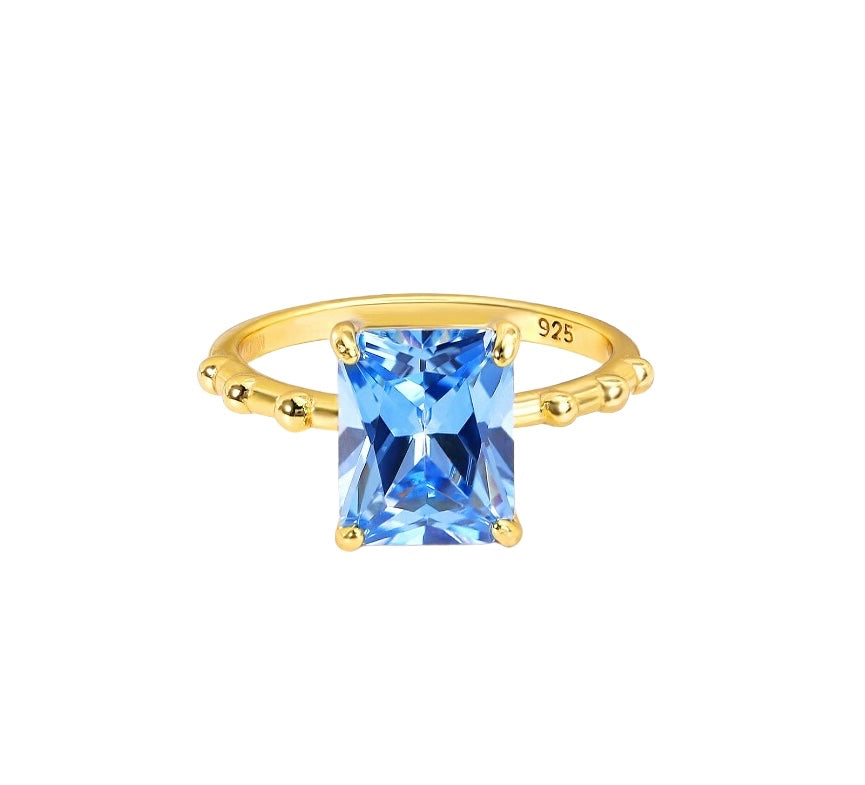 Blue Rock Statement Cocktail Ring 18K Gold on Sterling Silver