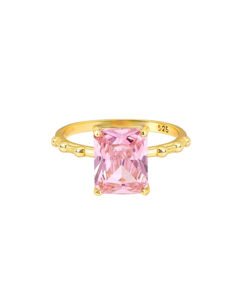 Pink Rock Statement Cocktail Ring 18K Gold on Sterling Silver