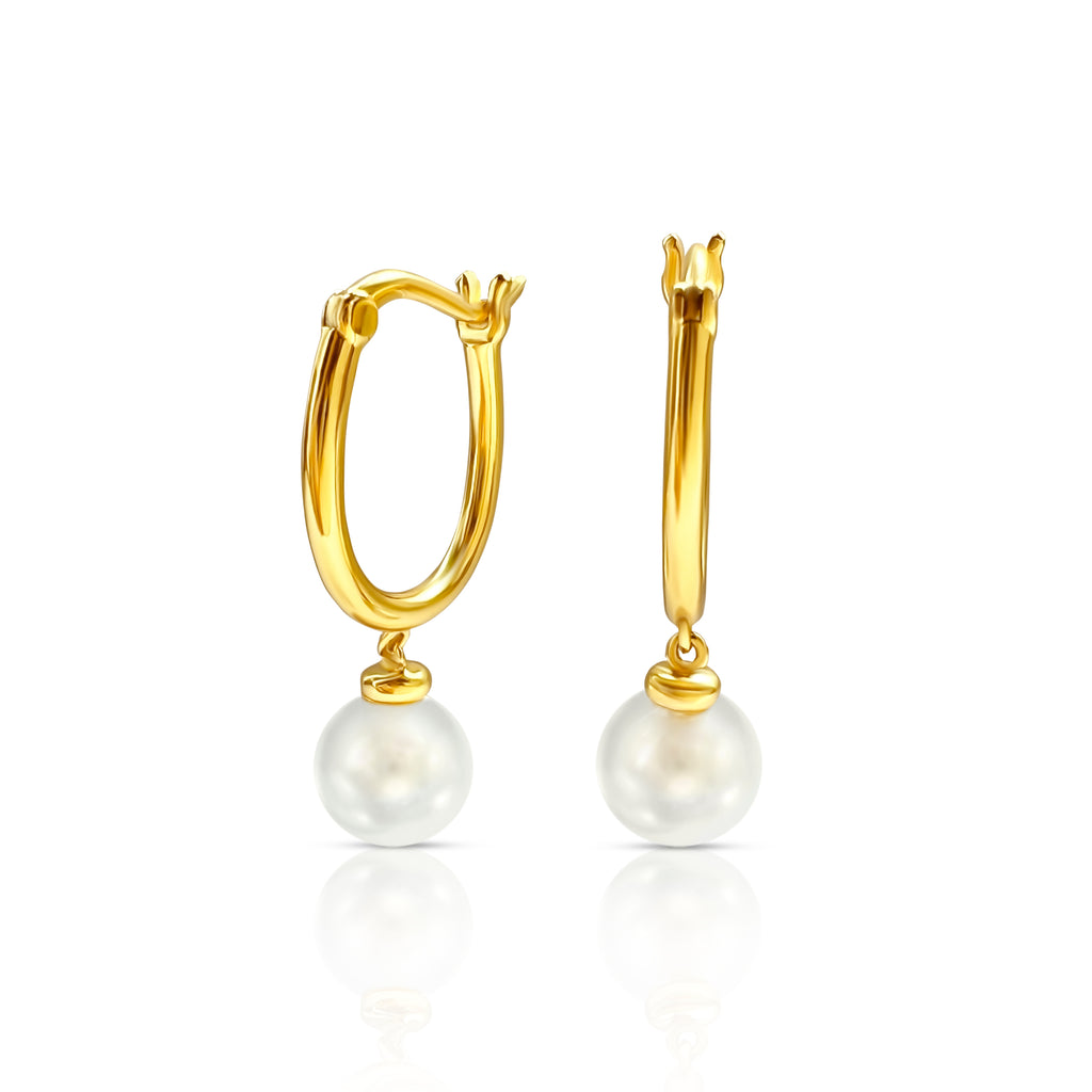 Bora Bora Freshwater Baroque Pearl Drop Hoop Earrings 18K Gold on Sterling Silver