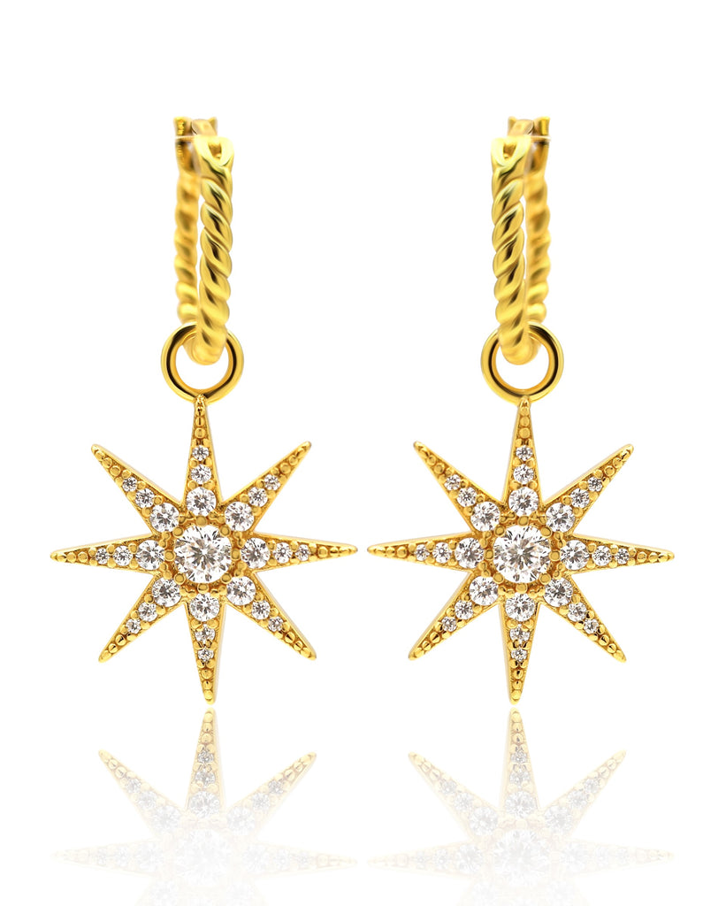 Estelle Starburst Pavé Charm Hoop Earrings 18K Gold Vermeil