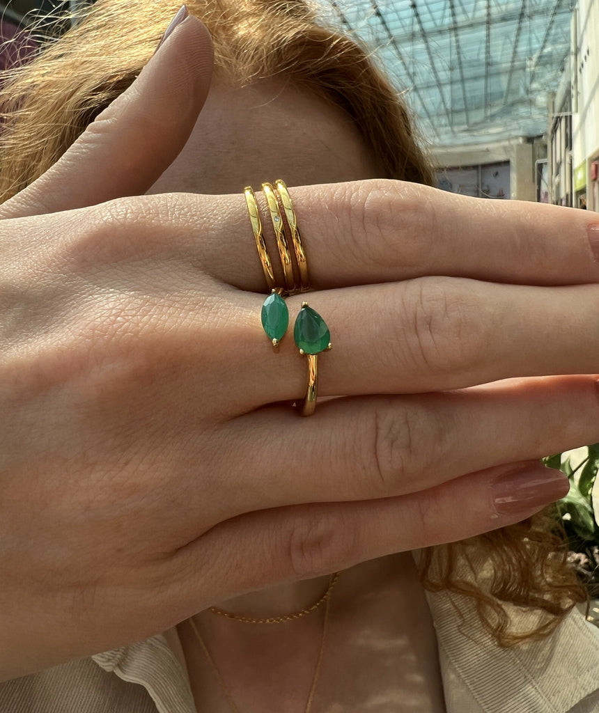 Chloé Double Green Onyx Marquise x Pear Adjustable Ring Gold vermeil