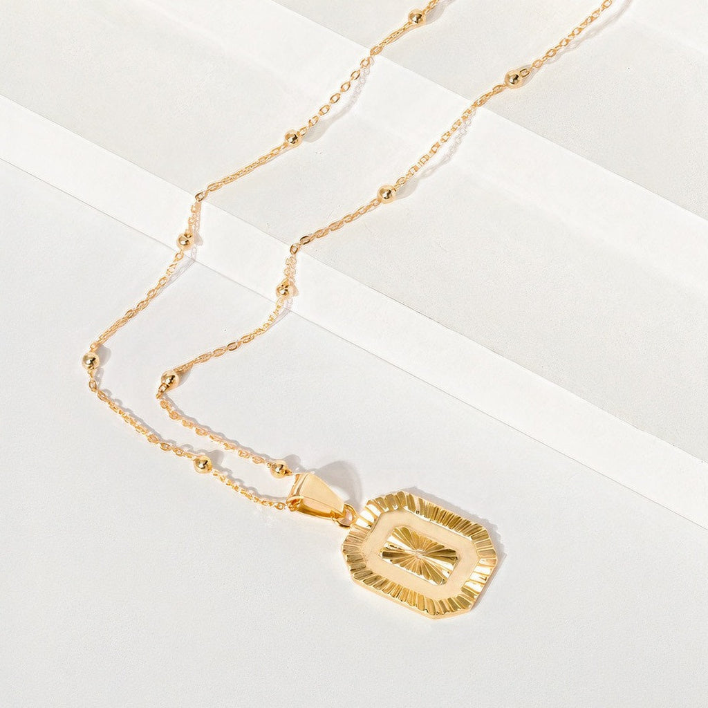 Aurora Rectangle Dawn Frame Pendant Necklace Satellite Beaded Chain 18ct Gold on Sterling Silver