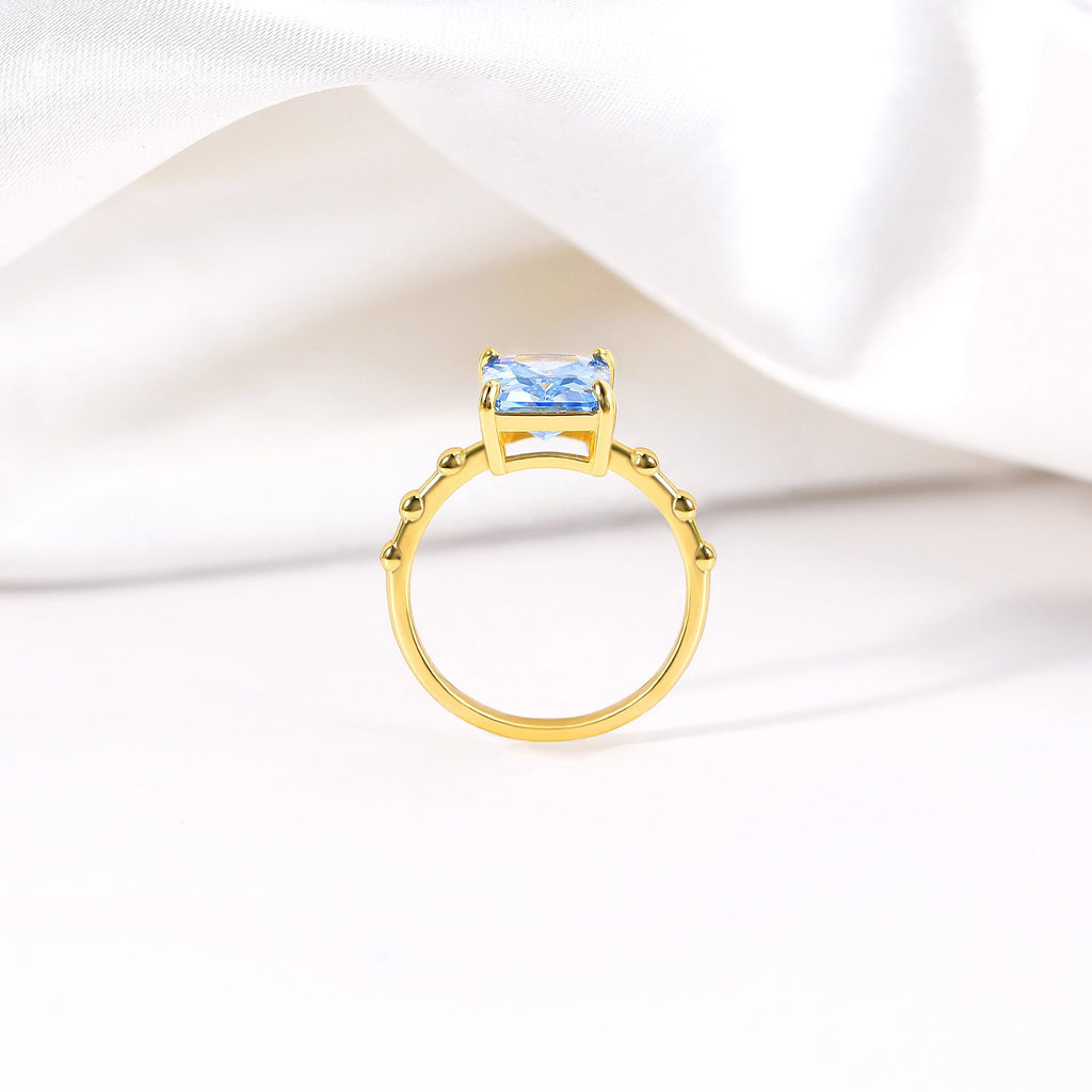 Blue Zirconia Rock Statement Cocktail Ring 18ct Gold on Sterling Silver