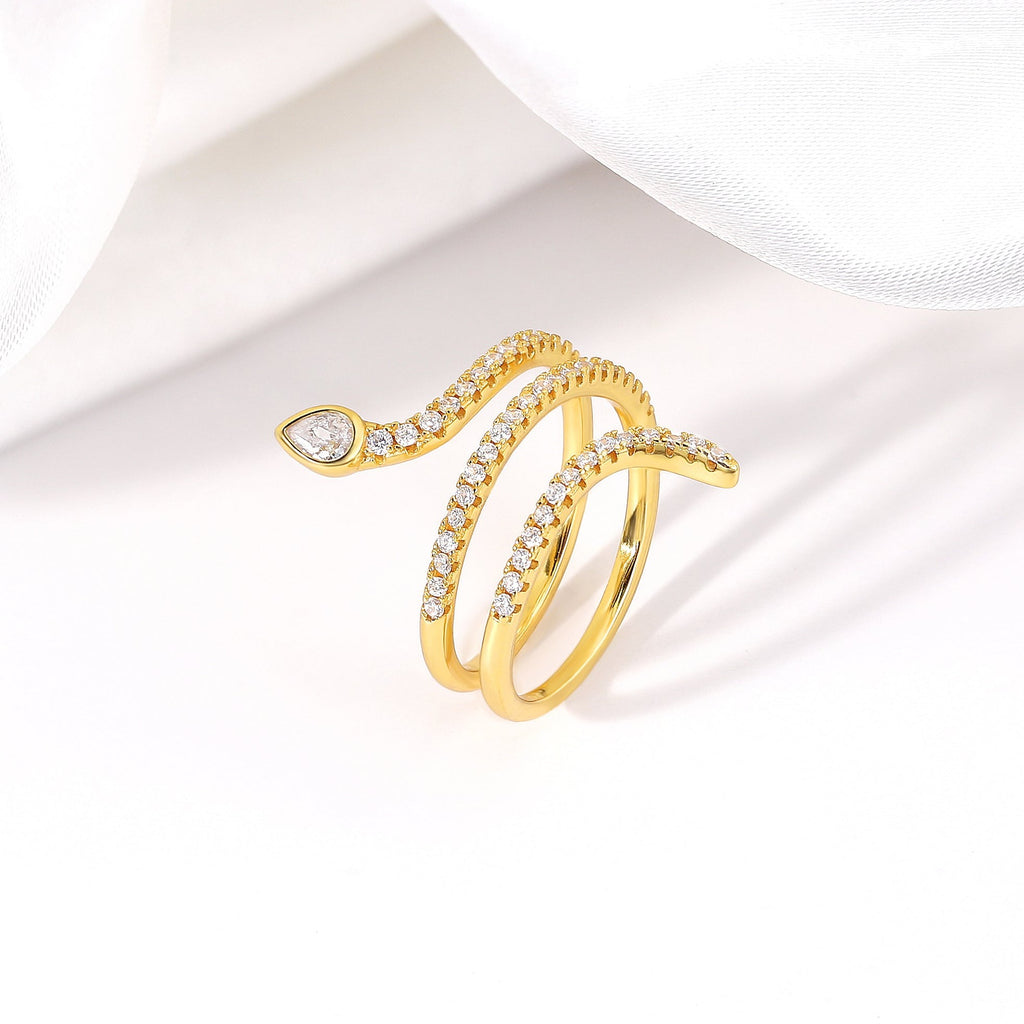 Cleopatra Twice Coiled Zirconia Pavé Snake Ring 18ct Gold on Sterling Silver