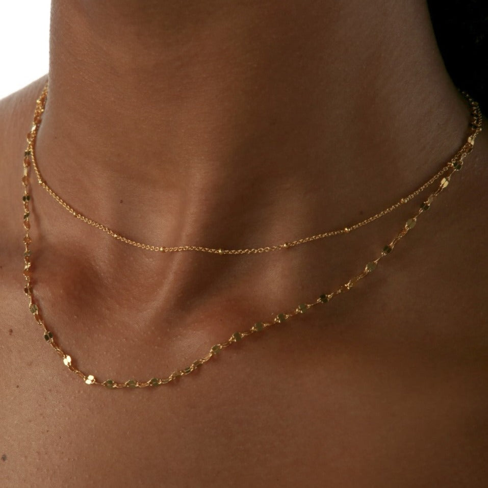 Marrakesh Minimalist Dainty Double Layer Strand Chain Necklace 18ct Gold Vermeil