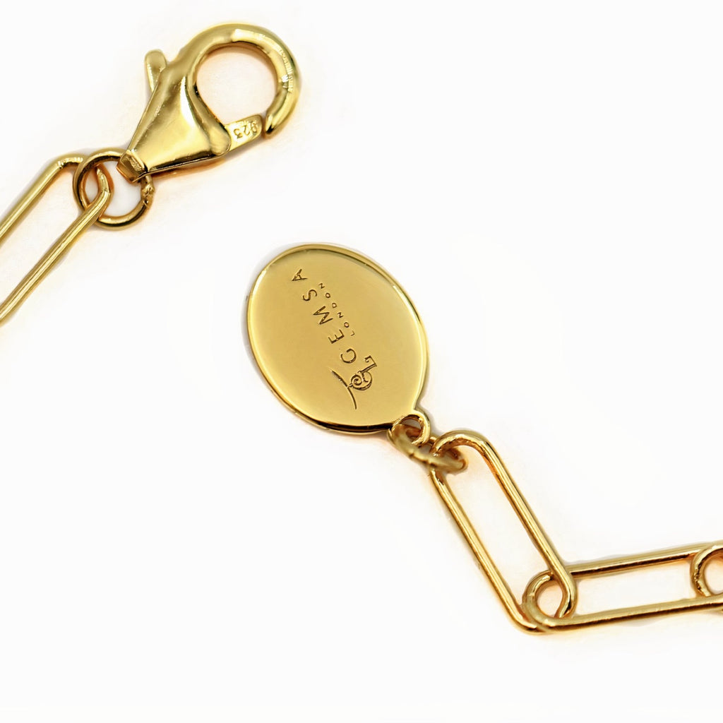 Bella Paperclip Chain Necklace Gold Vermeil with Asscher cut CZ Charm Pendant 