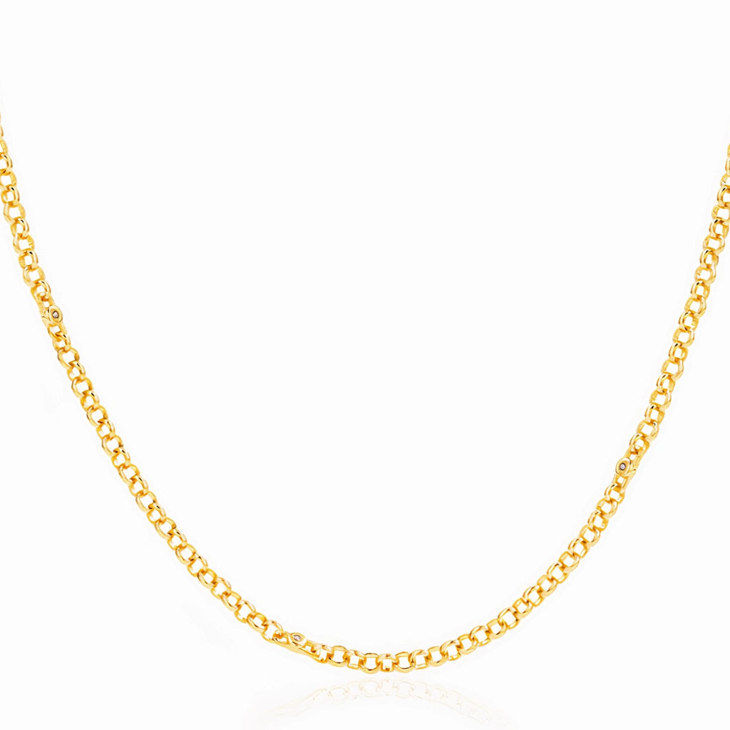 Chicago Belcher Rolo Chain with Zirconia 18ct Gold Vermeil Necklace
