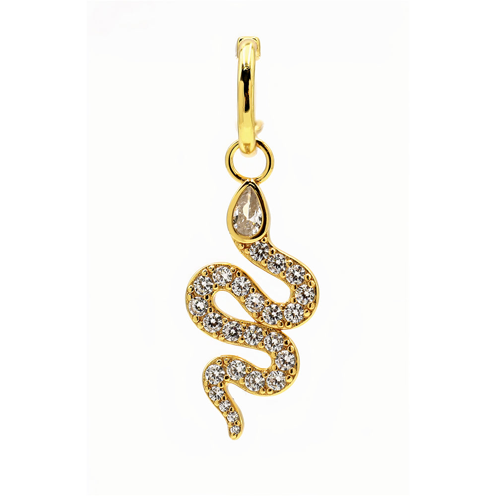 Cleopatra Coiled Snake Zirconia Pavé Charm 18ct Gold Vermeil Drop Hoop Earrings