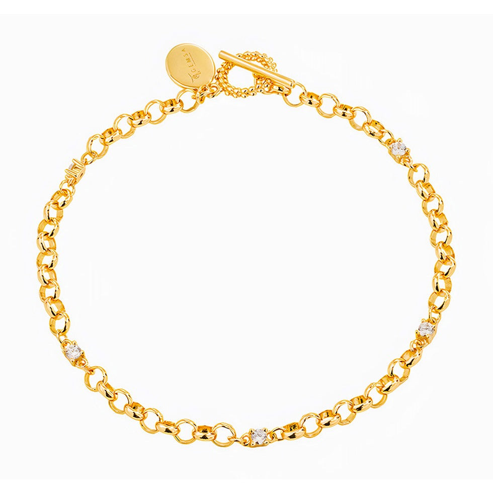 Chicago T-BAR Belcher Rolo Chain with Zirconia 18ct Gold Vermeil Bracelet