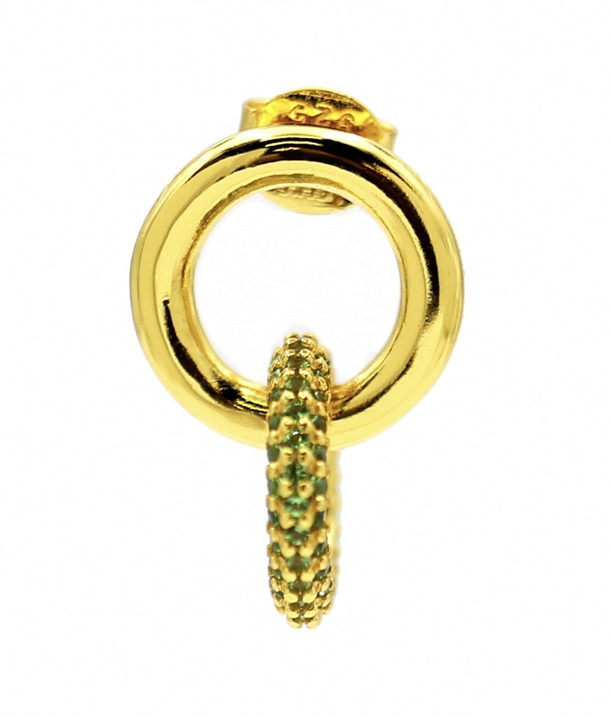 Karma Interlocking Linked Double Circle Hoop Earrings Green Pavé Emerald Zirconia 18ct on Sterling Silver