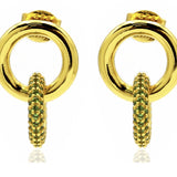 Karma Interlocking Linked Green Emerald Pavé  Hoop Earrings 18K Gold on Sterling Silver