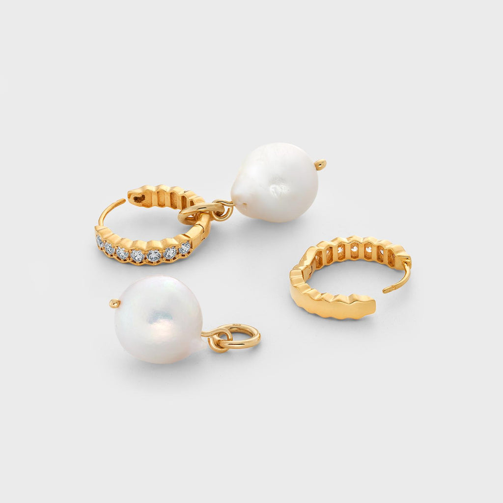 Cordelia Large Freshwater Pearl Honeycomb Hoop Earrings 18k Gold Vermeil  - Medium