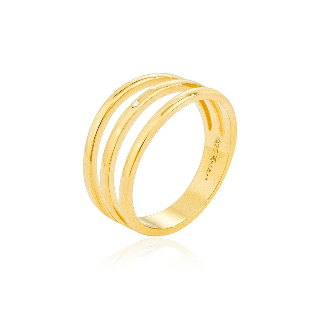 Trinity Triple-Row Band Ziconia Minimalist Ring 18ct Gold Vermeil