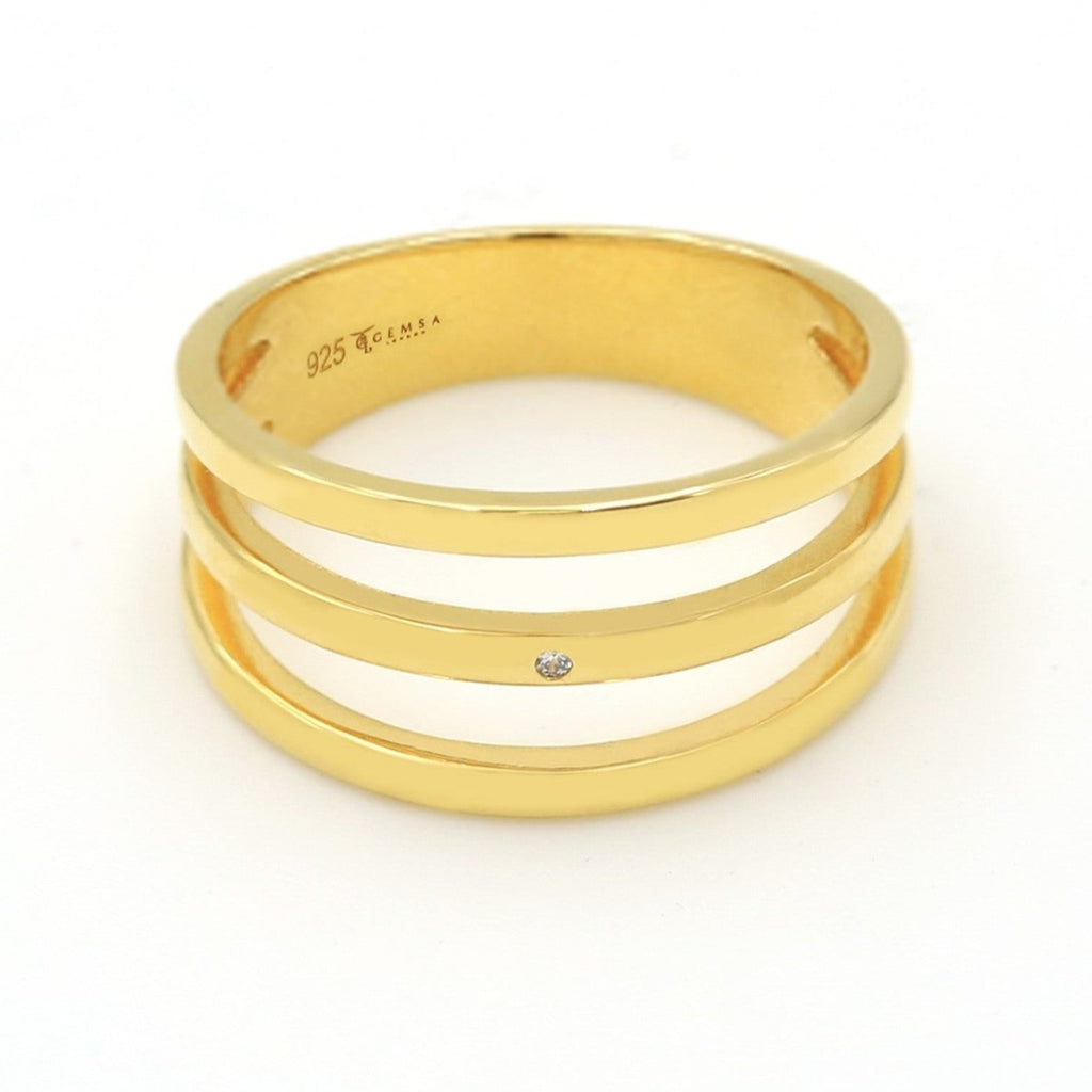 Trinity Triple-Row Band Ziconia Minimalist Ring 18ct Gold Vermeil