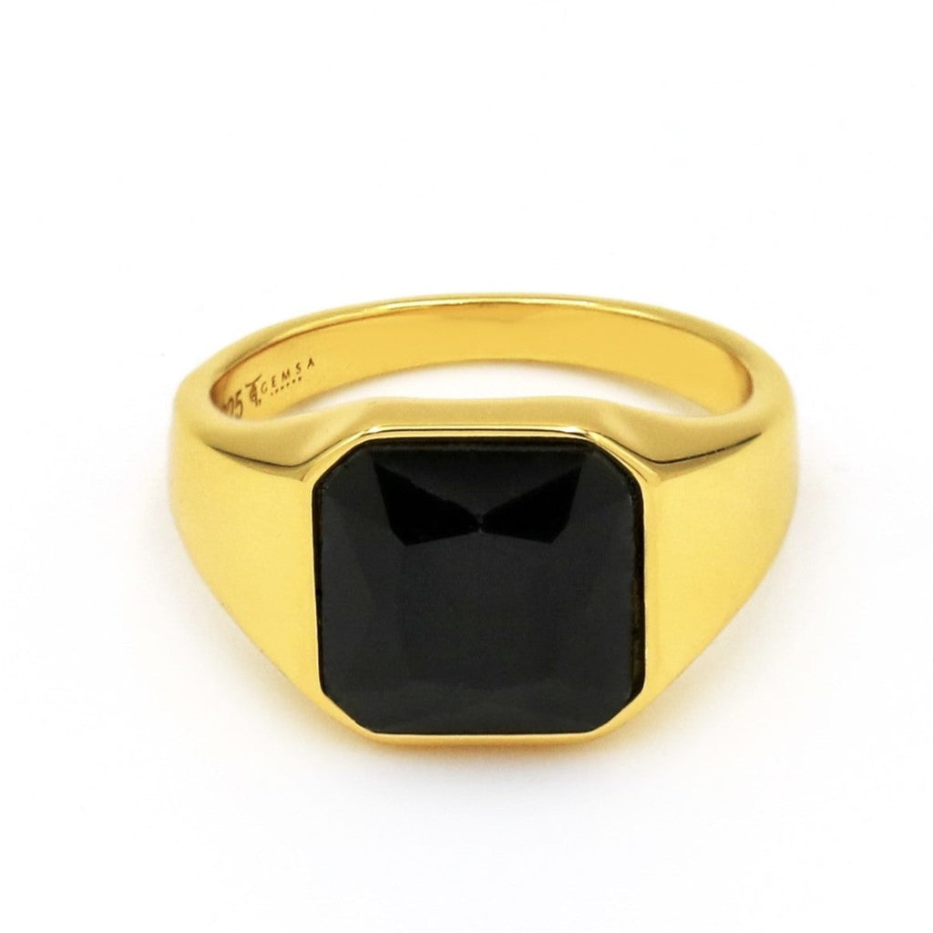 Elite Bold Black CZ Statement  Signet Ring 18ct Gold Vermeil