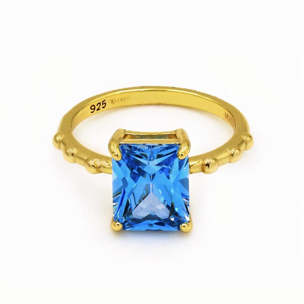 Blue Zirconia Rock Statement Cocktail Ring 18ct Gold on Sterling Silver