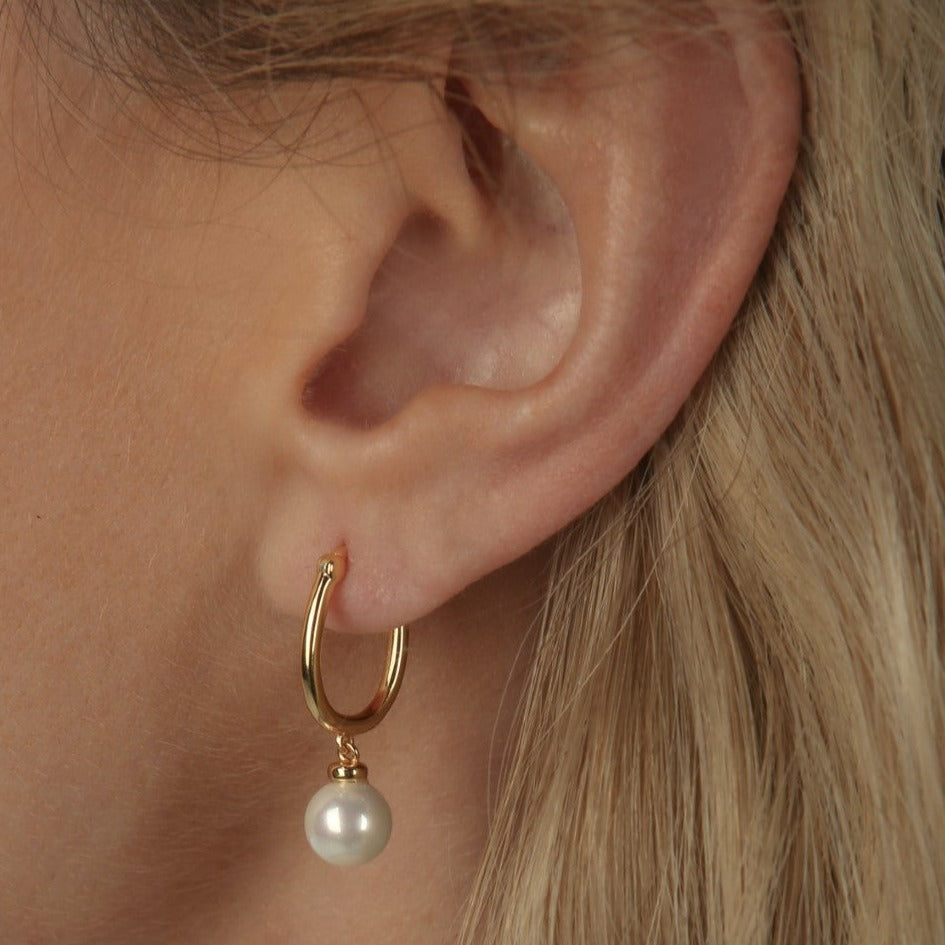 Bora Bora Freshwater Cultured Baroque Pearl Drop Hoop Earrings 18ct Gold on Sterling Silver