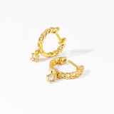 Lilly Link Chain Zirconia drop Mini Hoop Huggies Earrings 14ct Gold on Sterling Silver