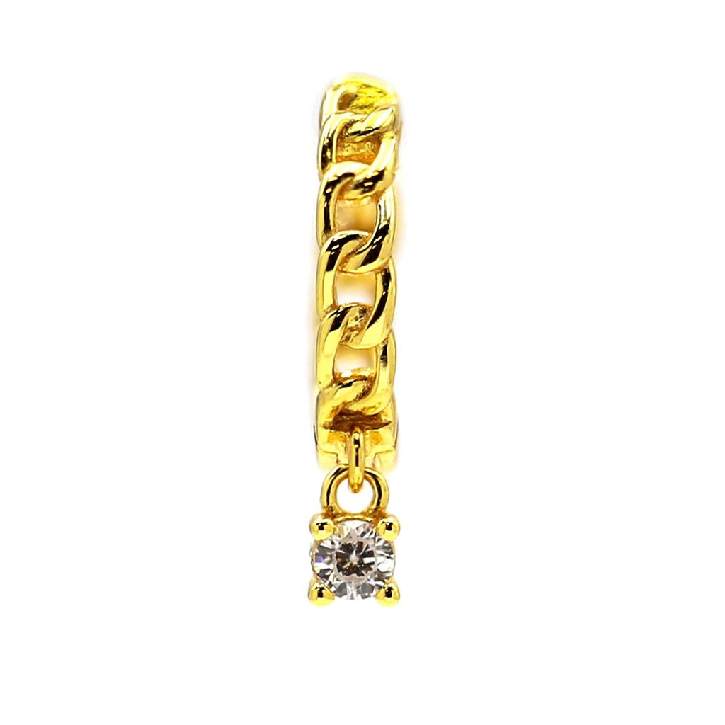 Lilly Link Chain Zirconia drop Mini Hoop Huggies Earrings 14ct Gold on Sterling Silver