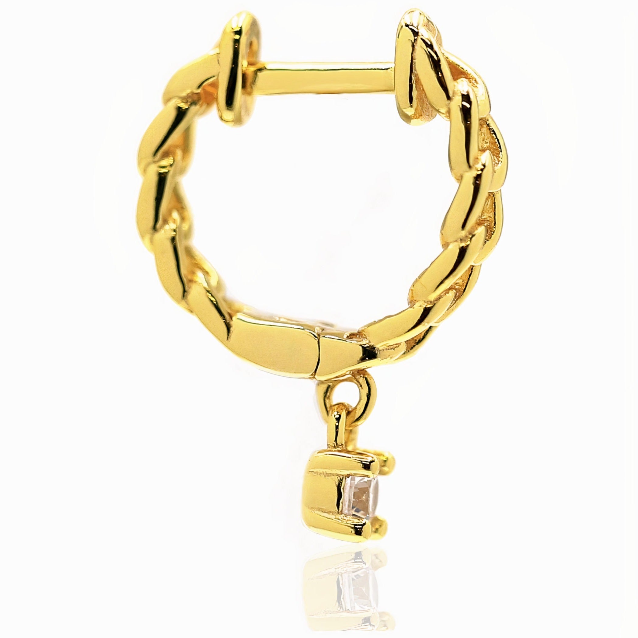 Lilly Link Chain Zirconia drop Mini Hoop Huggies Earrings 14ct Gold on Sterling Silver