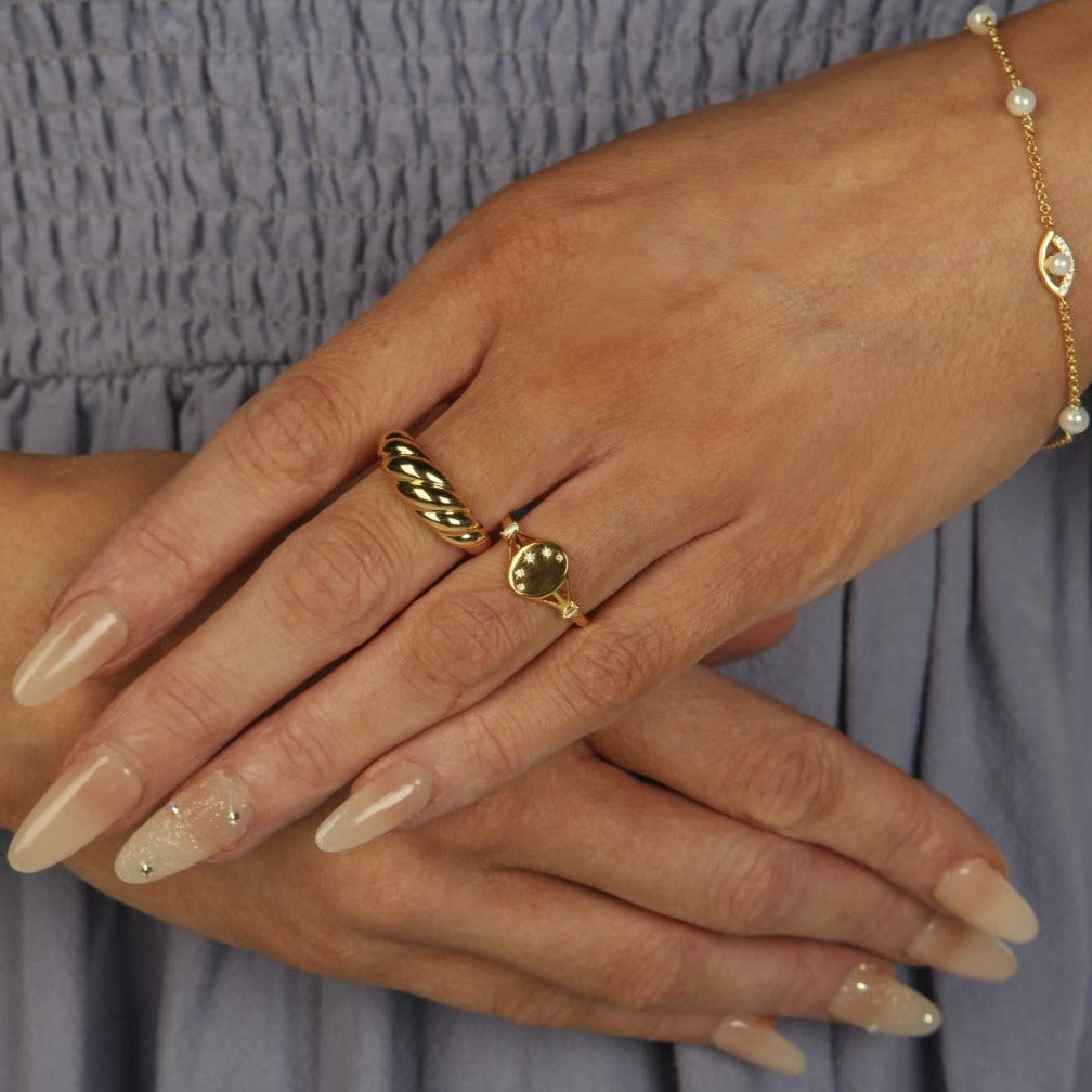 Croissant Dome Twisted Statement Ring 18ct Gold on Sterling Silver