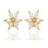 Daisy Flower Marquise Petal Zirconia Stud Earrings 18ct Gold on Sterling Silver