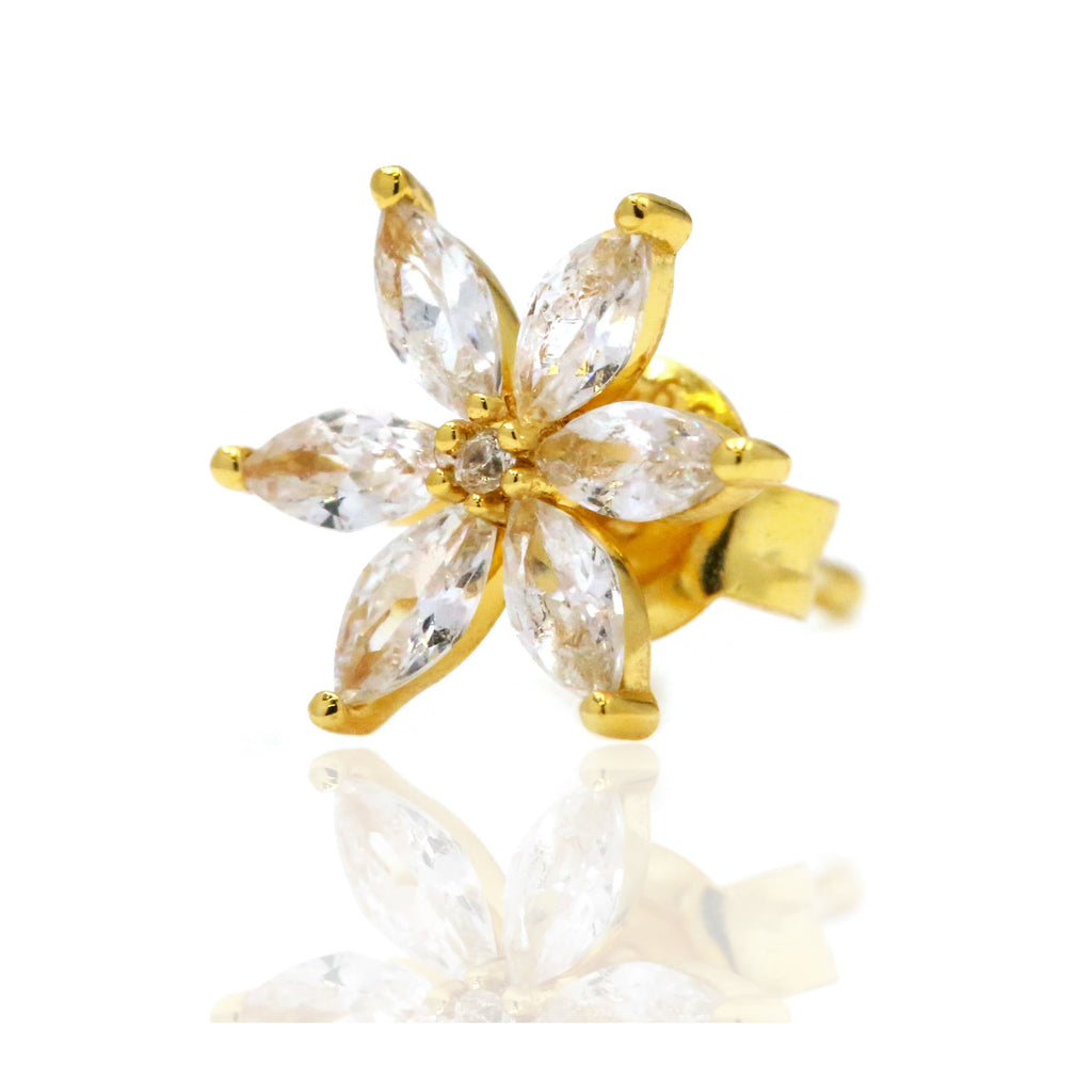 Daisy Flower Marquise Petal Zirconia Stud Earrings 18ct Gold on Sterling Silver