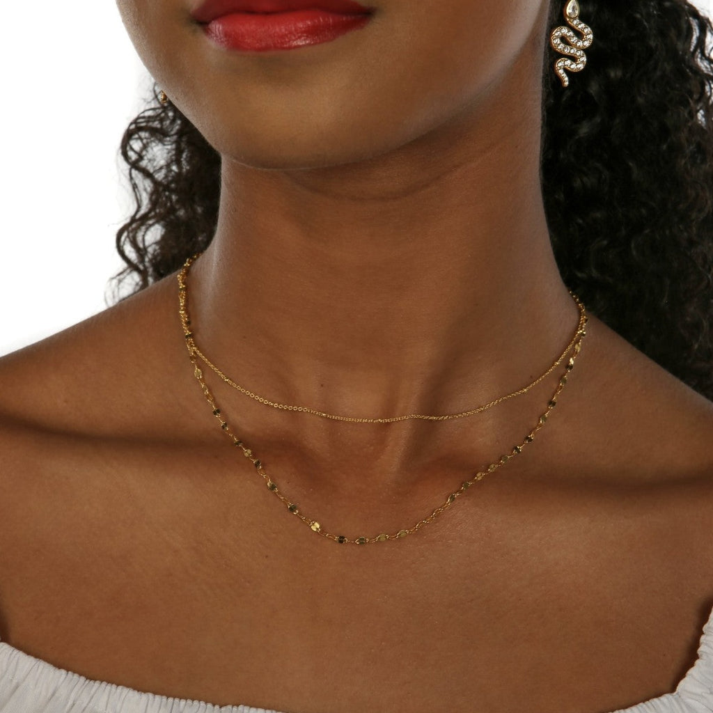 Marrakesh Minimalist Dainty Double Layer Strand Chain Necklace 18ct Gold Vermeil