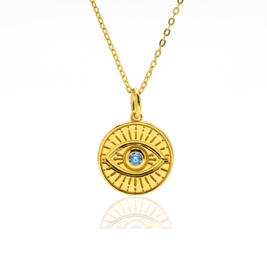 Talisman Evil Eye Coin Luck Pendant 18ct Gold Vermeil Necklace