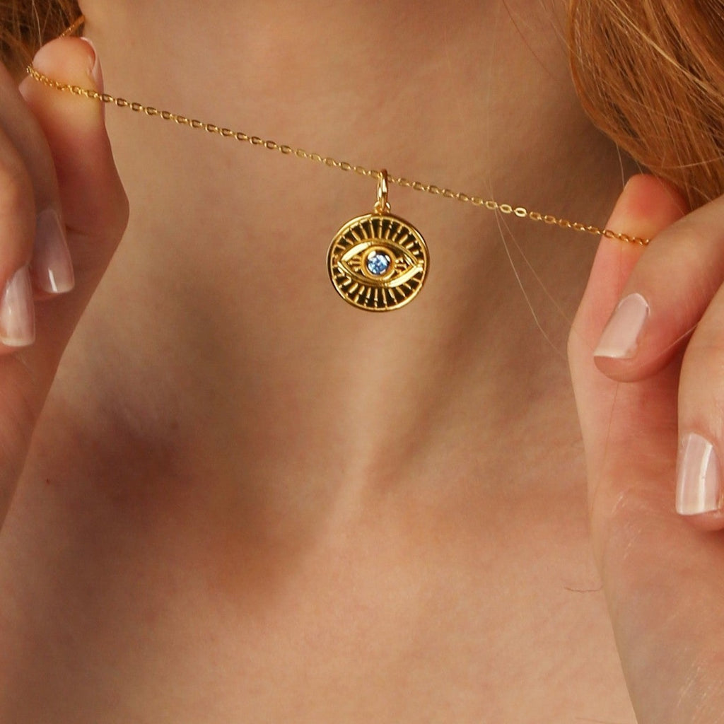 Talisman Evil Eye Coin Luck Pendant 18ct Gold Vermeil Necklace