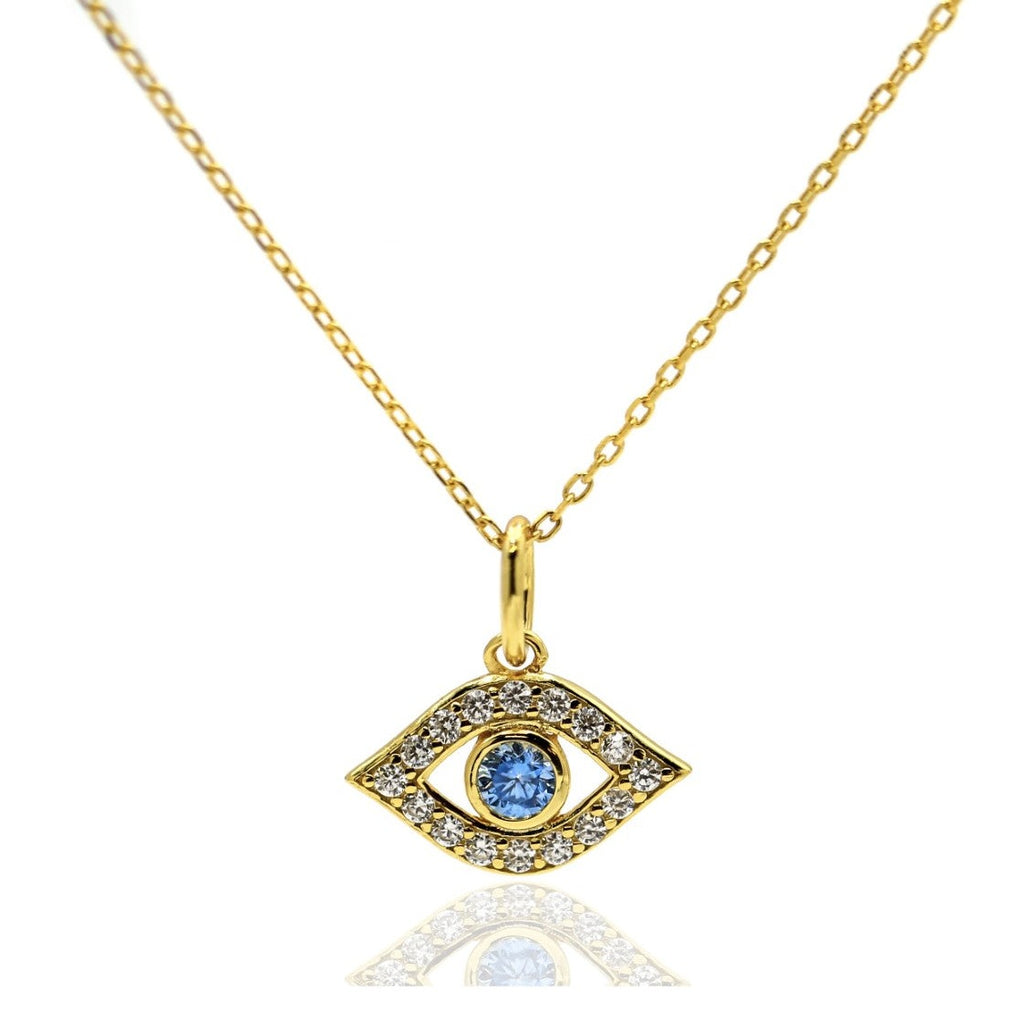 Talisman Evil Eye Luck Zirconia Charm Pendant Necklace 18ct Gold on Sterling Silver