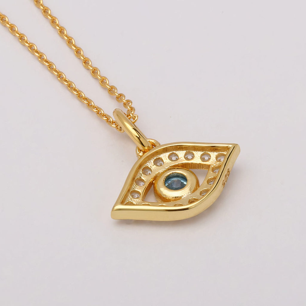 Talisman Evil Eye Luck Zirconia Charm Pendant Necklace 18ct Gold on Sterling Silver