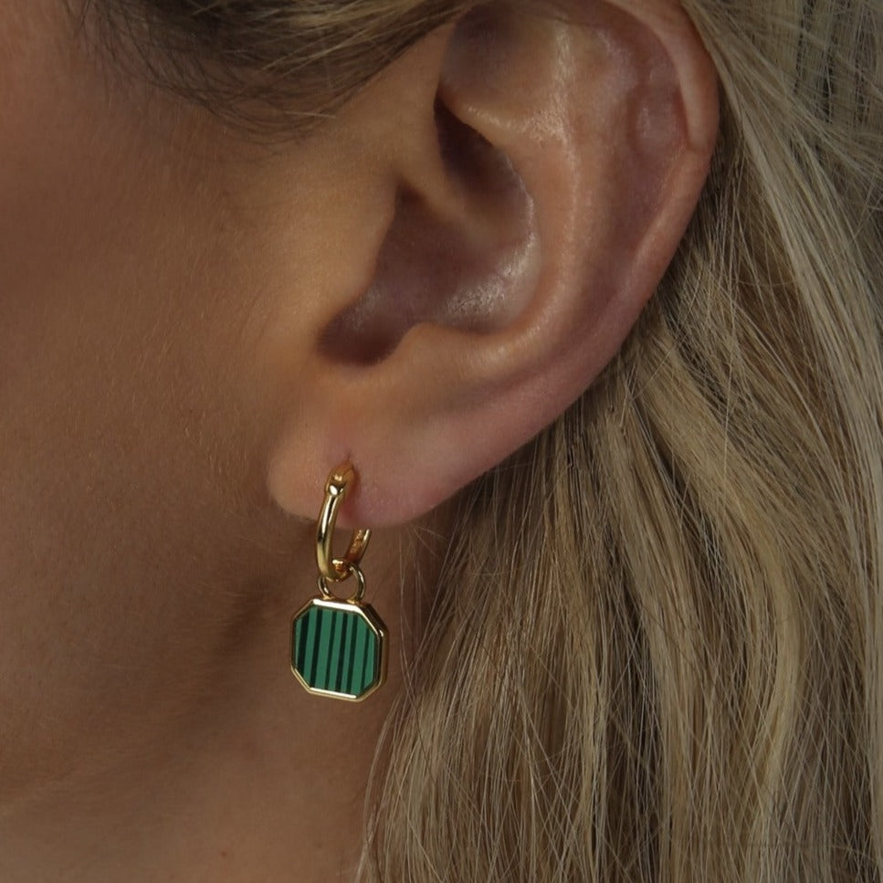 Malachite Shield Charm Hoops