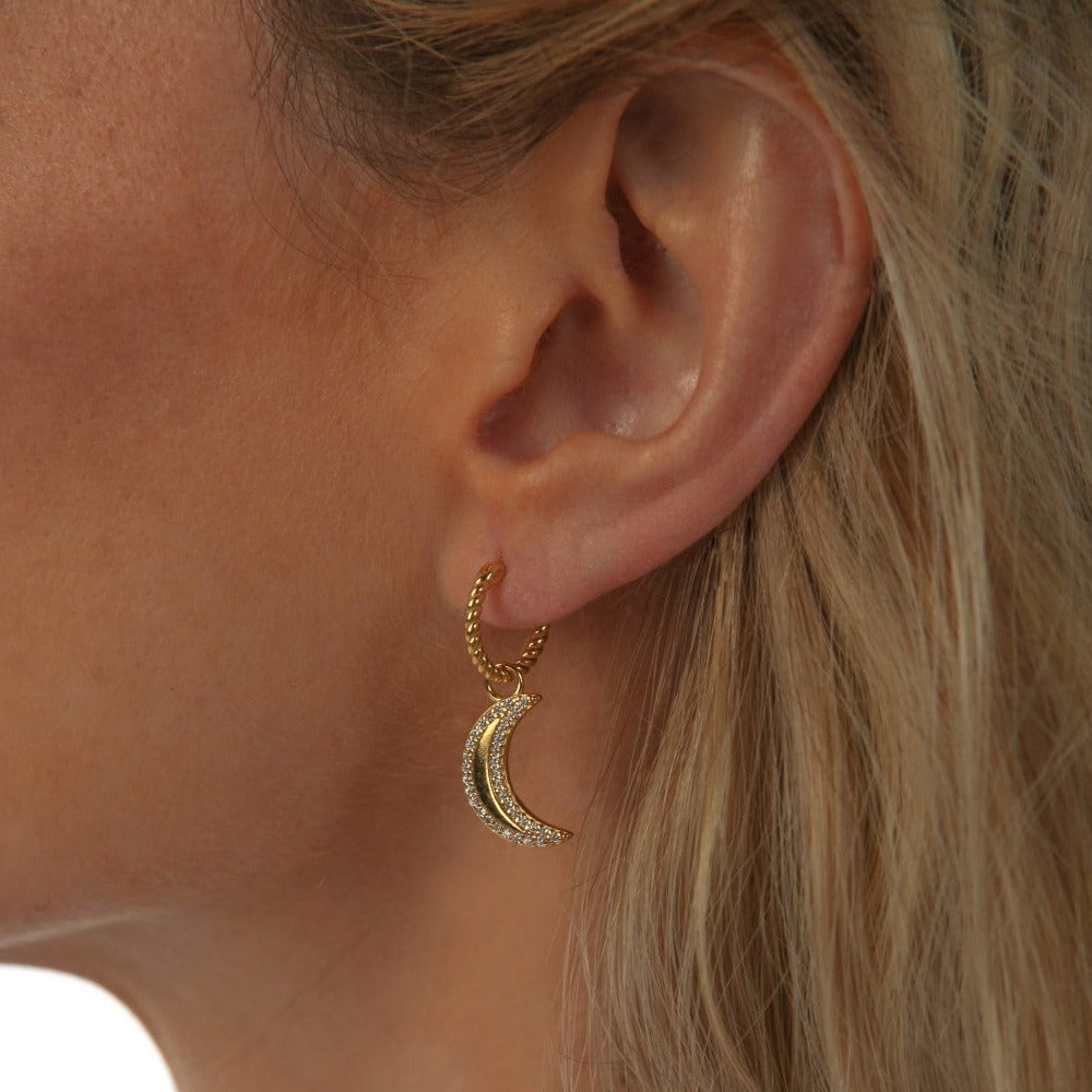 Selena Crescent Moon Pavé Charm Hoops