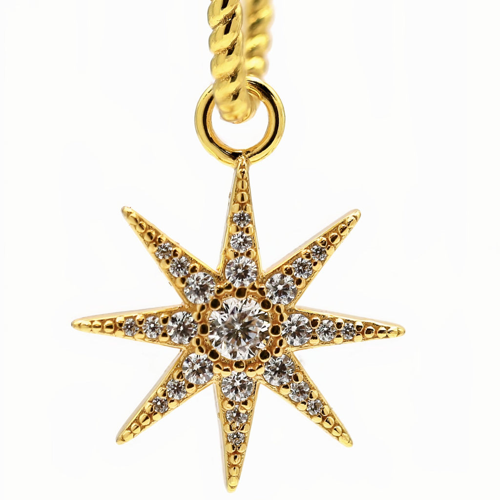 Celestial Moon & Star Pavé Charm Hoop Earrings 18ct Gold Vermeil