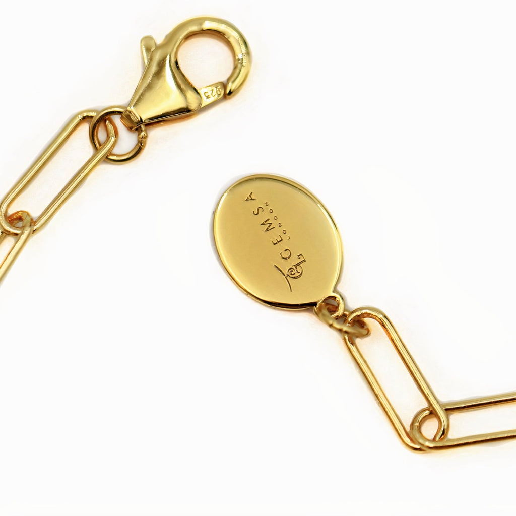 Bella Paperclip Asscher cut CZ Charm Bracelet Gold Vermeil
