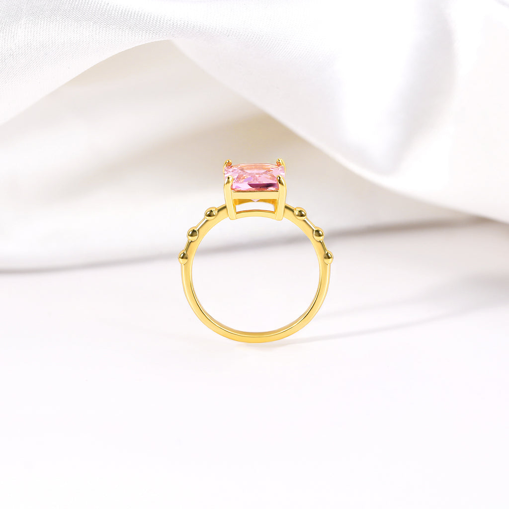 Pink Zirconia Rock Statement Cocktail Ring 18ct Gold on Sterling Silver