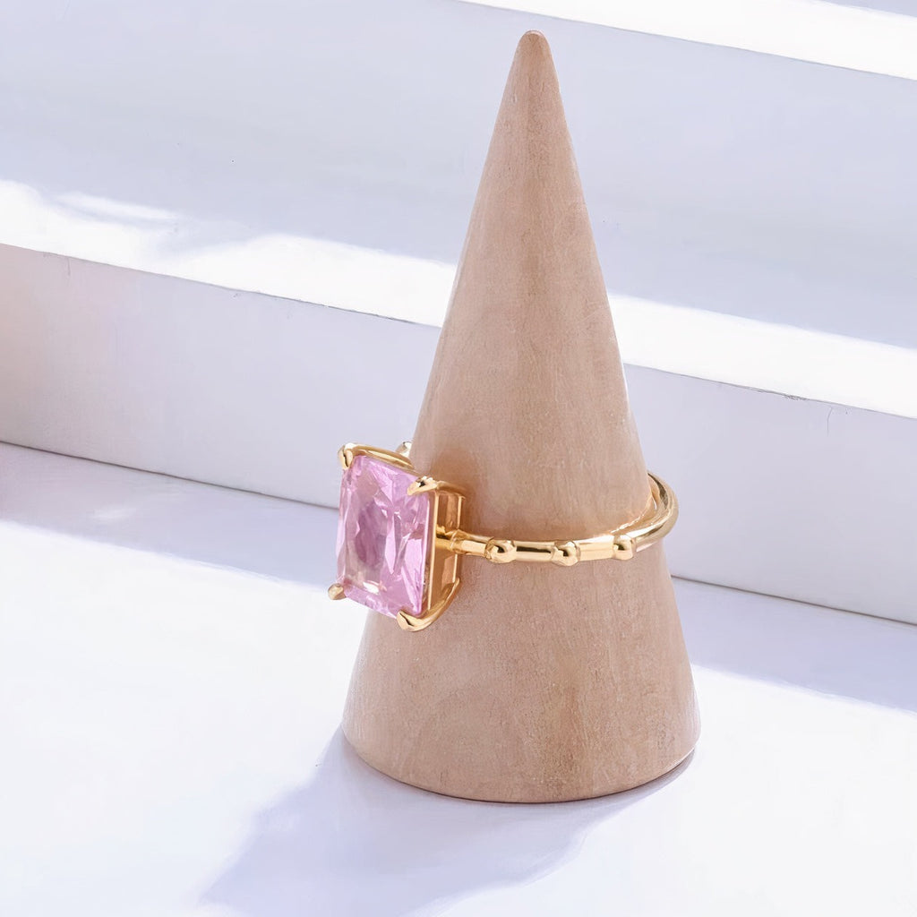 Pink Zirconia Rock Statement Cocktail Ring 18ct Gold on Sterling Silver