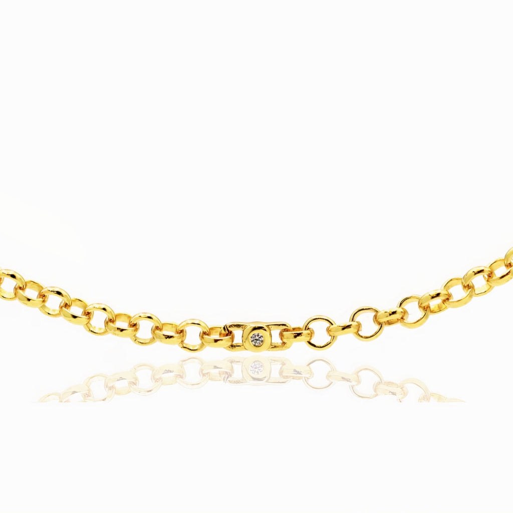 Chicago Belcher Rolo Chain with Zirconia 18ct Gold Vermeil Necklace