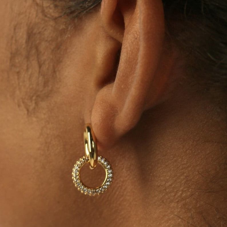 Karma Interlocking Linked Double Circle Hoop Earrings White Pavé Zirconia 18ct on Sterling Silver
