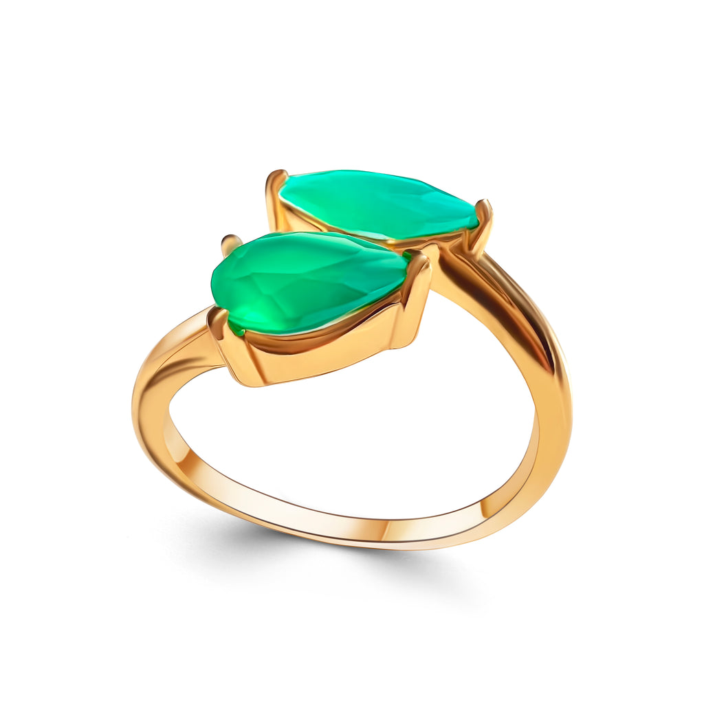 Chloé Double Green Onyx Marquise x Pear Adjustable Ring Gold vermeil