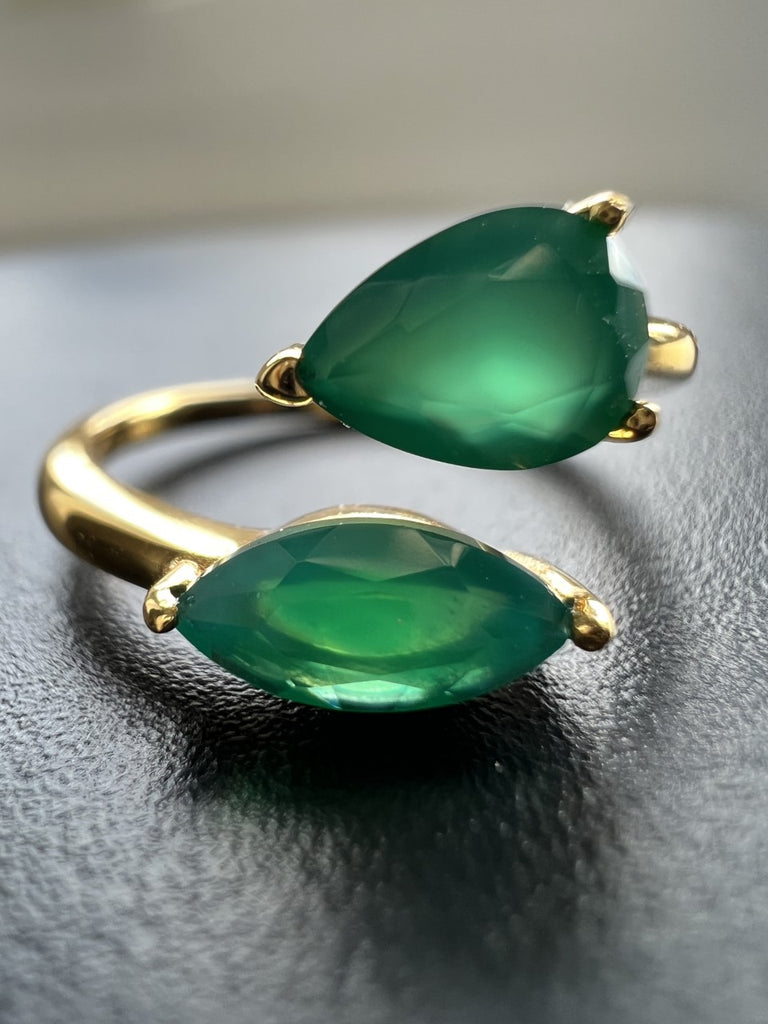 Chloé Double Green Onyx Marquise x Pear Adjustable Ring Gold vermeil