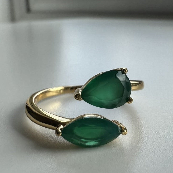 Chloé Double Green Onyx Marquise x Pear Adjustable Ring Gold vermeil